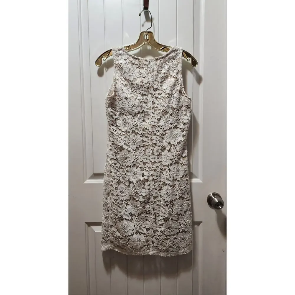 Crystal Doll Juniors 7 White Floral Lace Embellished Semi-Formal Cocktail Dress - Picture 7 of 9